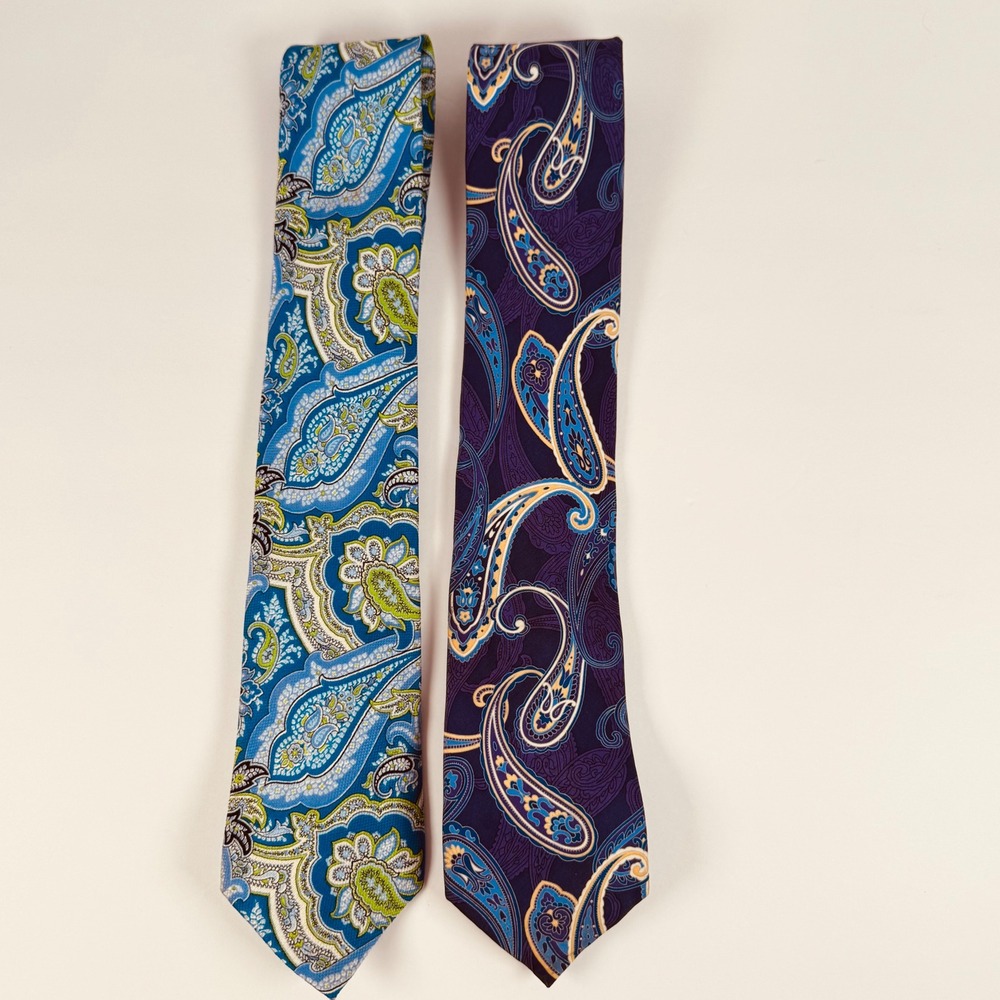 Mens 100% Silk Paisley Necktie Set 2 Blue Green Purple‎ Navy Classic Formal Ties